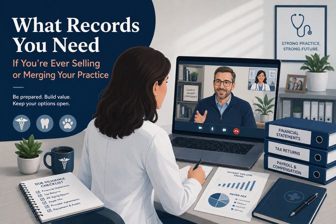 Woman at desk reviewing documents on video call with healthcare provider